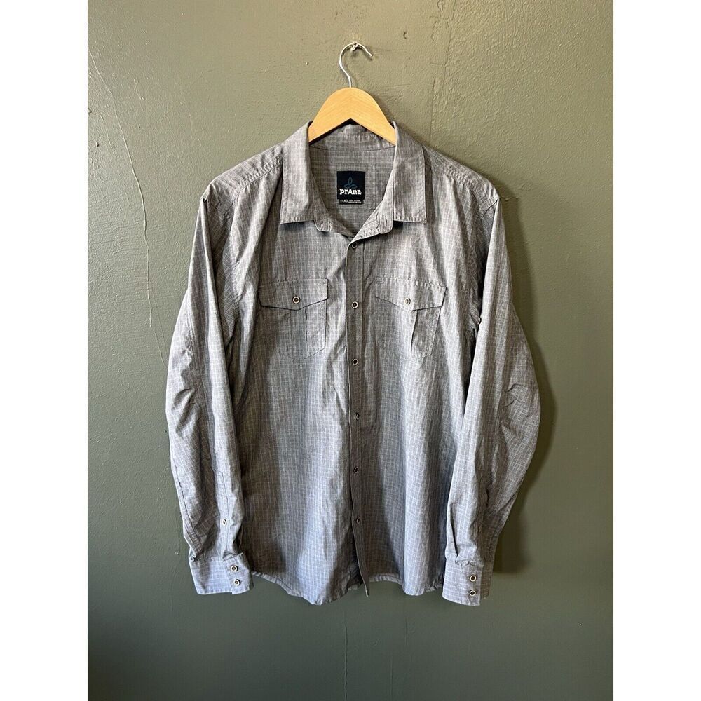 Prana Mens Gray Long Sleeve Double Pocket Button Up Shirt size XL